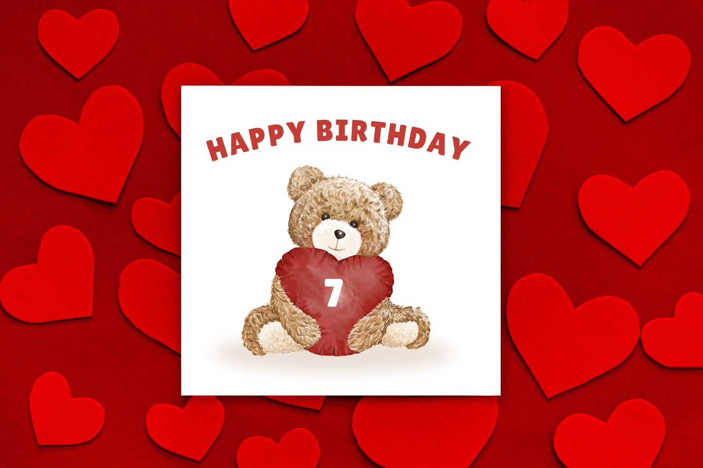 Teddy Bear Birthday Card for Boys and Girls – Heart Cushion with Age (1st, 2nd, 3rd, 4th, 5th, 6th, 7th, 8th, 9th, 10th or Any Age ) Children's Birthday Card – Brown Envelope Included