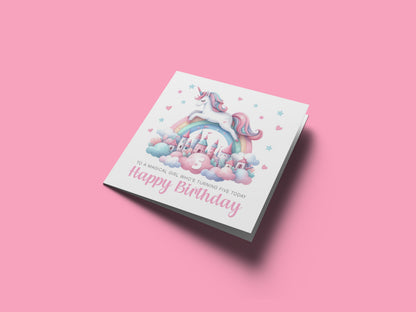 Magical Unicorn Happy Birthday Card Age 5, 5th Birthday 5 Years Old, Fifth Birthday Card for Magical Girls,  Kids, Children, Daughter, Granddaughter, Niece - Pink Envelope Included