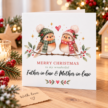 Cute Robin Christmas Card for Father-in-Law & Mother-in-Law – Merry Christmas