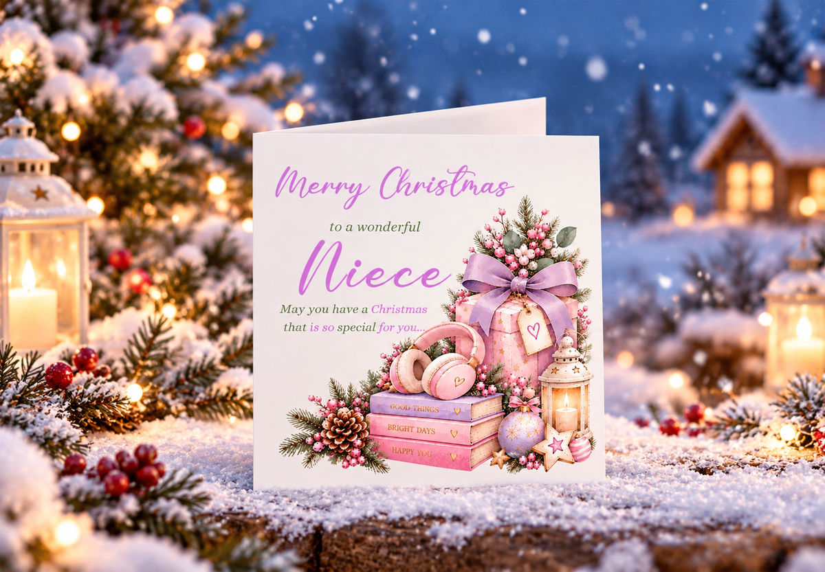 Christmas Card for Niece  – Lilac Festive Design