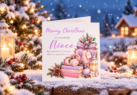 Christmas Card for Niece  – Lilac Festive Design