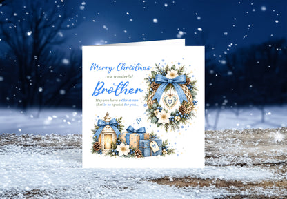 Christmas Card for Brother – Blue Festive Christmas Design