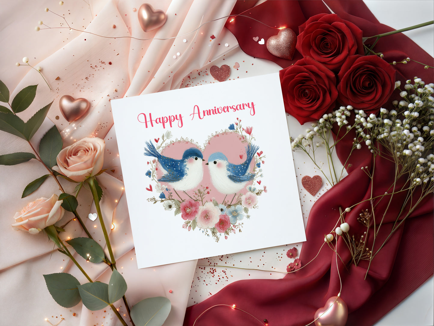Romantic Love Birds Anniversary Card for Wedding, Dating, Relationship Milestones 1st, 2nd, 3rd, 5th, 10th, 20th 30th - For Him, Her, Wife, Husband, Couples