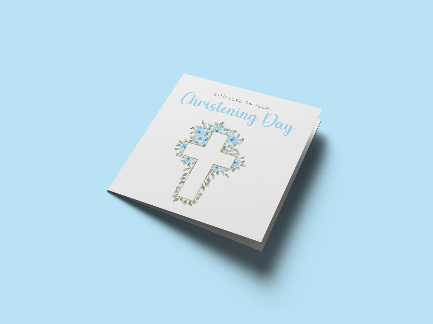 Baptism/ Christening Card for Boy – With Love On Your Christening Day - Roses & Cross Design – Religious Baptism Card for Boys, Son, Grandson, Nephew - Blue Envelope Included