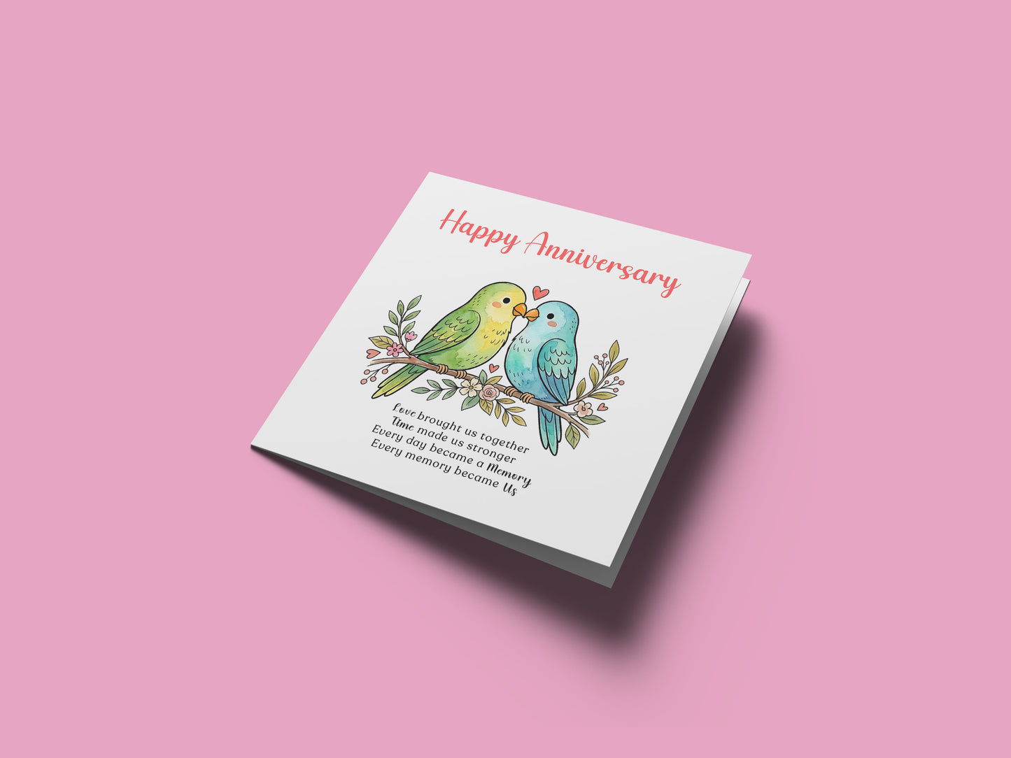 Cute Love Birds Anniversary Card with Romantic Poem for Wedding, Dating, Relationship Milestones –1st, 2nd, 3rd, 5th, 10th, 20th - For Him, Her, Wife, Husband, Couples