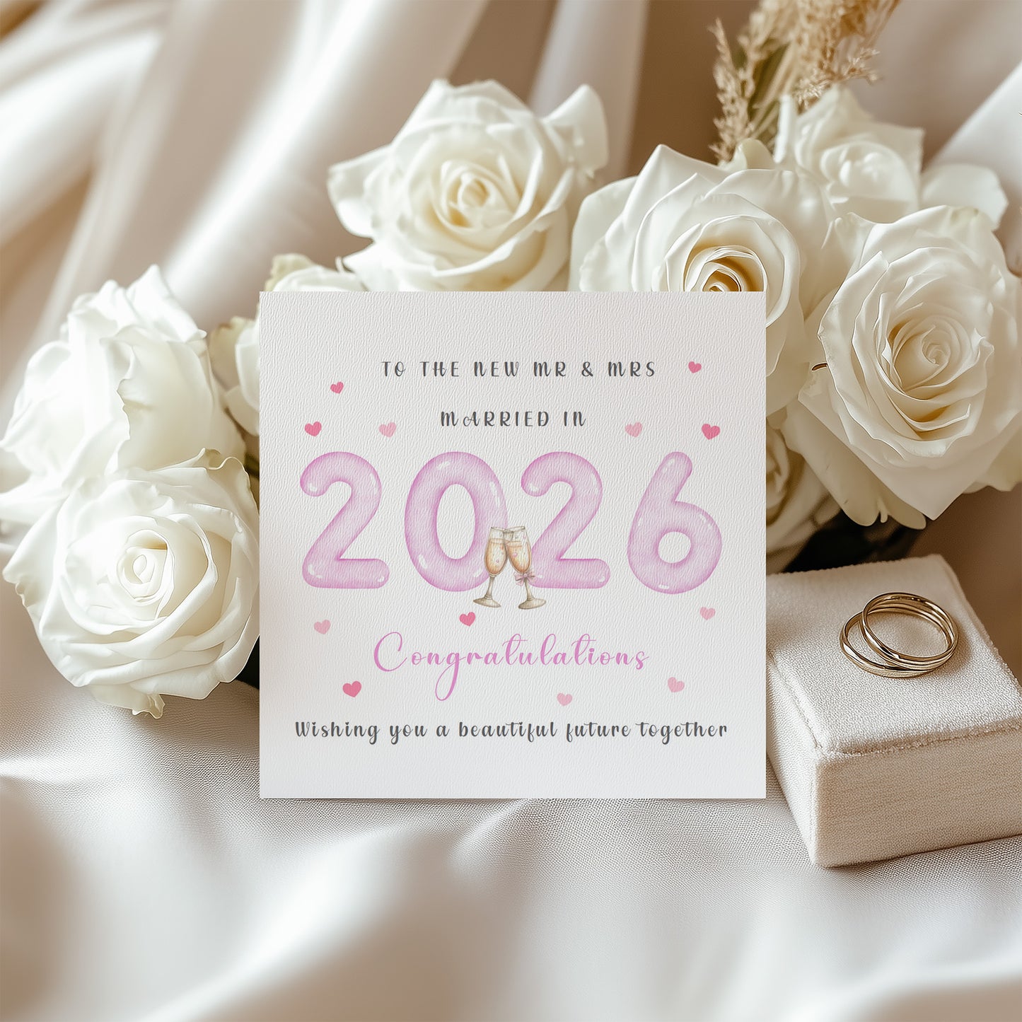 2026 New Mr & Mrs Wedding Card – Pink 2026 Champagne Toast Design – Congratulations Card for Newlyweds – Pink Envelope Included
