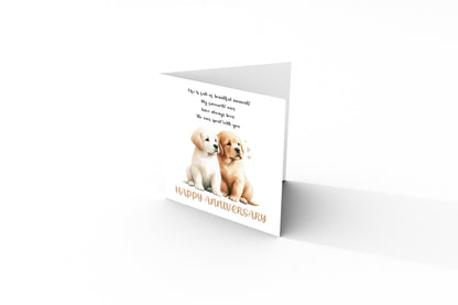 Cute Puppy Dogs Anniversary Card - Romantic Dog Lover Anniversary Card for Wedding, Dating, Relationship Milestones 1st, 2nd, 5th, 10th - For Him, Her, Wife, Husband, Couples - Kraft Envelope Included