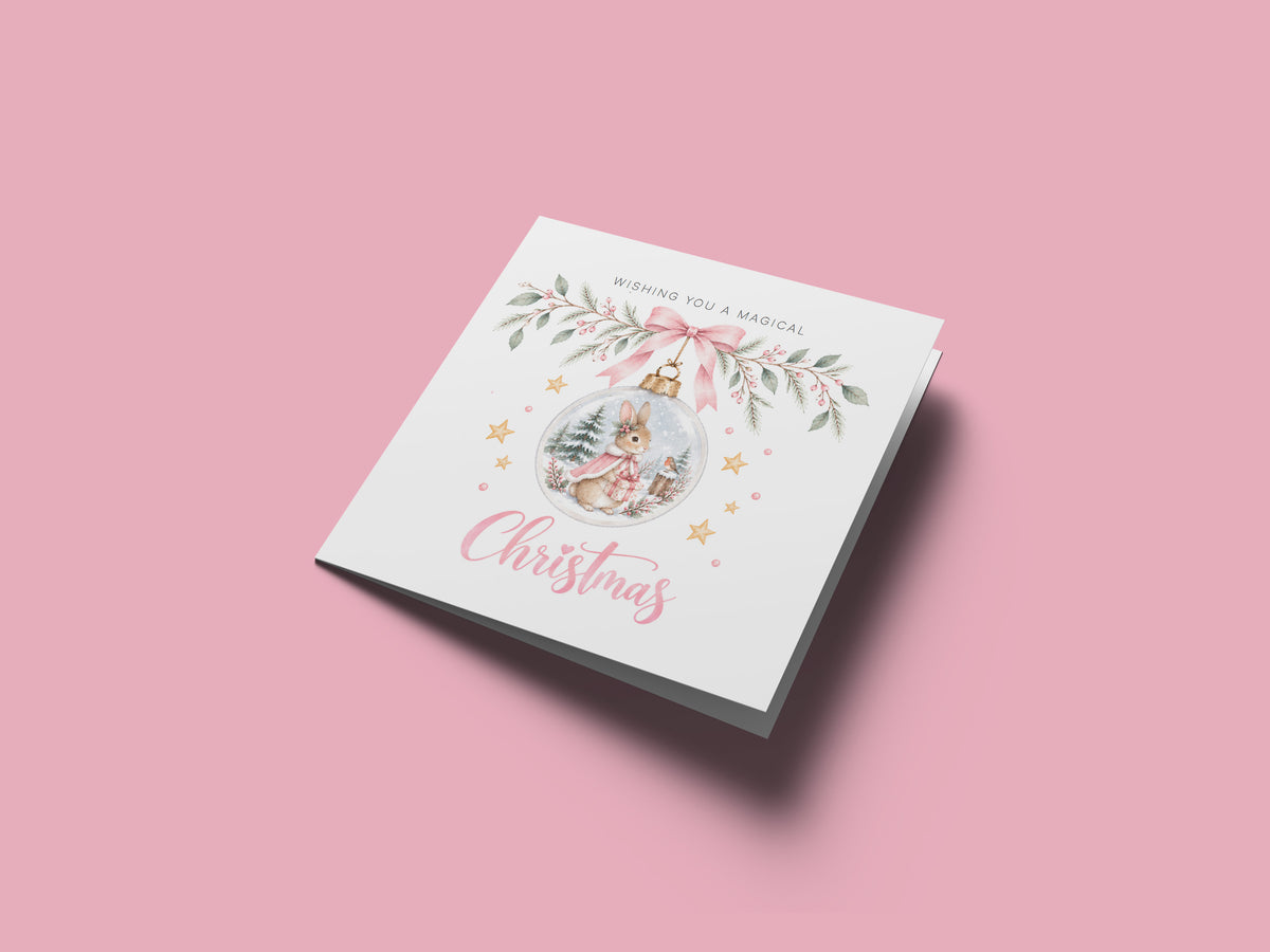 Christmas Card for Girls – Bunny in a Christmas Bauble