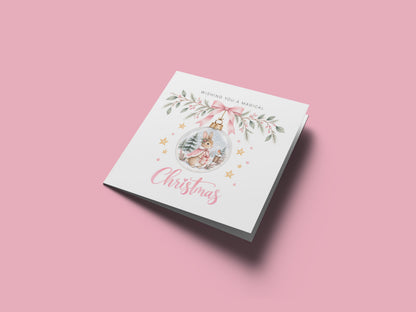 Christmas Card for Girls – Bunny in a Christmas Bauble