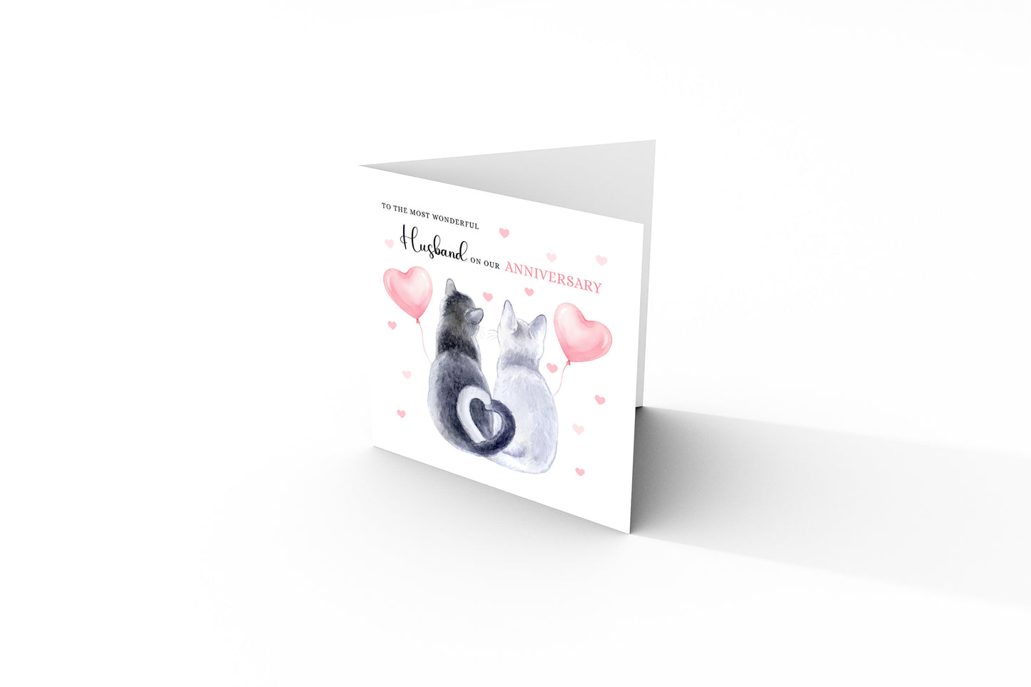 Cute Cat Anniversary Card for Husband or for Wife - Romantic Anniversary Card for Him, Her, Wedding, Dating, Relationship Milestones 1st, 2nd, 3rd, 5th, 10th, 20th 30th - Pink Envelope Included