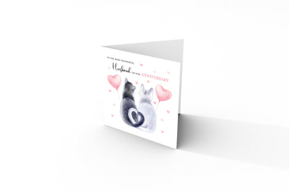 Cute Cat Anniversary Card for Husband or for Wife - Romantic Anniversary Card for Him, Her, Wedding, Dating, Relationship Milestones 1st, 2nd, 3rd, 5th, 10th, 20th 30th - Pink Envelope Included