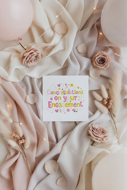 Cute & Fun Engagement Card with Colourful Typography  - Congratulations on your Engagement Card - Engagement Congratulations Card for Newly Engaged Couple - Pink Envelope Included