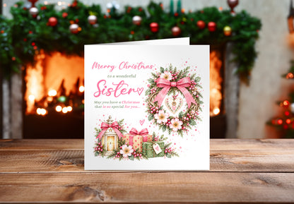 Christmas Card for Sister – Festive Floral Design