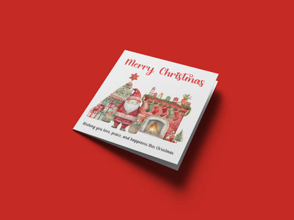 Cute Santa Christmas Greeting Card – Watercolour Festive Fireplace Design