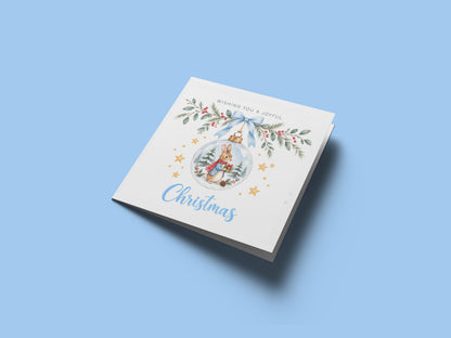 Christmas Card for Boys – Bunny in a Christmas Bauble
