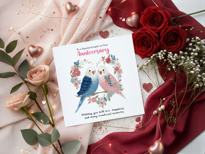 Cute Budgie Love Birds Anniversary Card for Wedding, Dating, Relationship Milestones –1st, 2nd, 3rd, 5th, 10th, 20th - For Him, Her, Wife, Husband, Couples