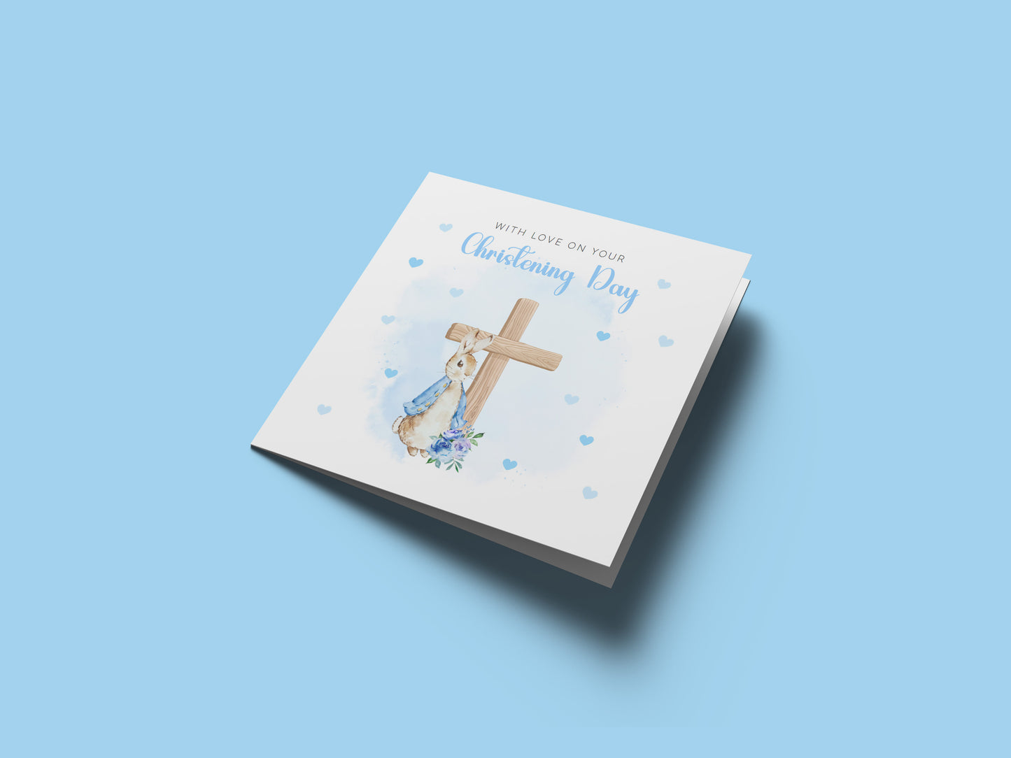 Christening Day Card for Boy – Blue Bunny Cross Design – With Love on Your Christening Day Baptism Christening Card for Boys, Son, Grandson, Nephew with Blue Envelope