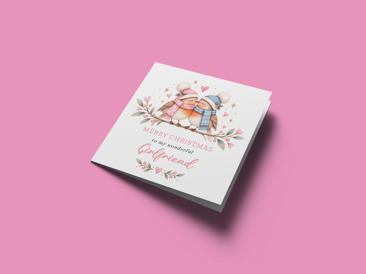 Cute Robin Christmas Card for Girlfriend – Merry Christmas to My Wonderful Girlfriend