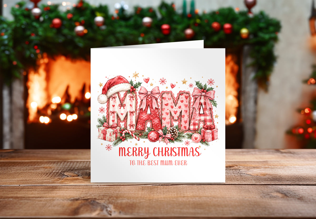 Pink Merry Christmas Card to the Best Mum Ever