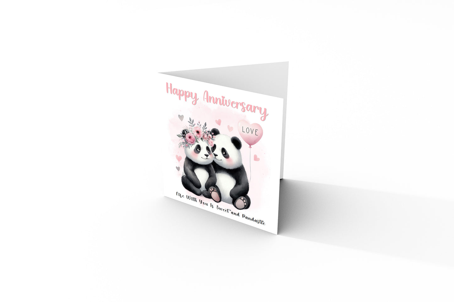 Cute Panda Couple Anniversary Card for Wedding, Dating, Relationship Milestones 1st, 2nd, 3rd, 5th, 10th, 20th 30th - For Him, Her, Wife, Husband, Couples - Pink Envelope Included