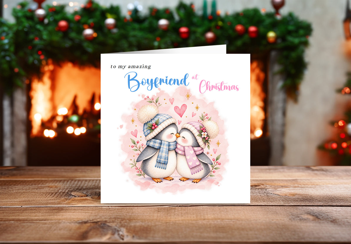 Merry Christmas Card for Boyfriend – Cute Penguin Couple Christmas Card