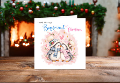 Merry Christmas Card for Boyfriend – Cute Penguin Couple Christmas Card