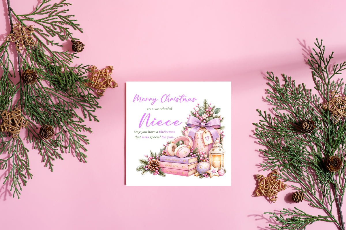 Christmas Card for Niece  – Lilac Festive Design