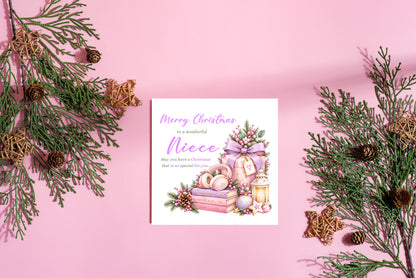 Christmas Card for Niece  – Lilac Festive Design
