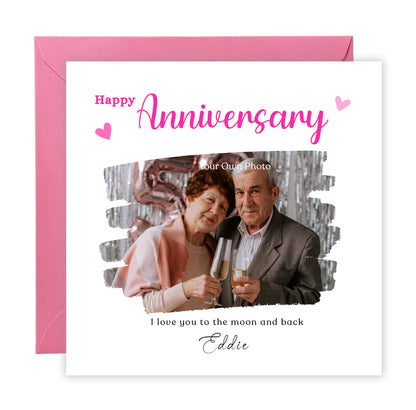 Personalised Photo Anniversary Card - Paintbrush Photo Frame Design - Custom Message, Name & Photo for Wedding, Relationship Milestone, Him, Her, Wife, Husband, Couple - Pink Envelope Included