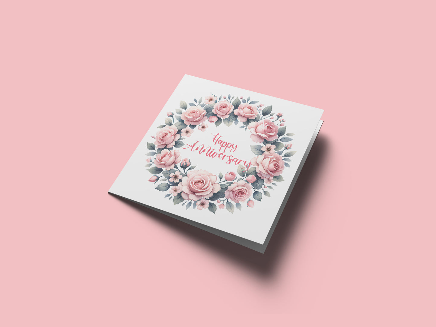 Elegant Floral Happy Anniversary Card - Romantic Pink Rose Wreath Design for Wedding, Dating, Relationship Milestones –1st, 2nd, 3rd, 5th, 10th, 20th - For Him, Her, Wife, Husband, Couples