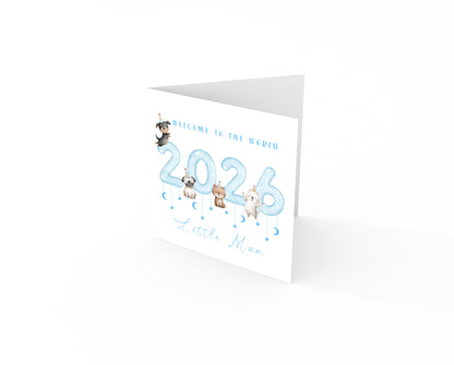 New Baby Boy Card Congratulations for Newborn Boy, Welcome To The World Card, Baby Shower Card for Son, Grandson, Nephew, Baby Boy, Little One - Cute Puppy Dogs Design - Blue Envelope Included