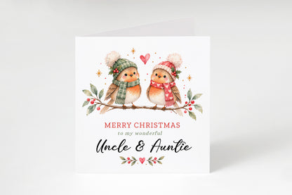 Cute Robin Christmas Card for Auntie & Uncle – Merry Christmas Greeting Card