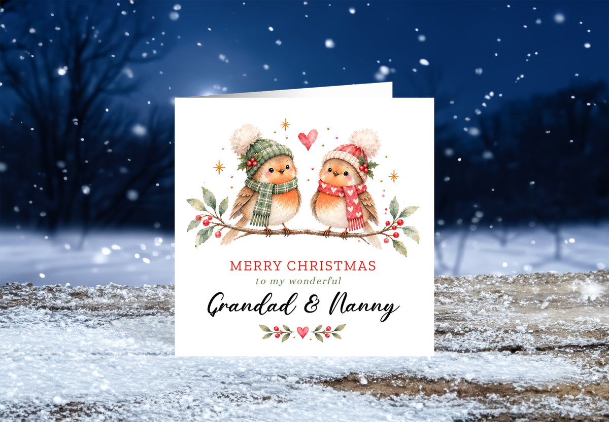 Christmas Card for Grandad and Nanny – Cute Robin Couple Design