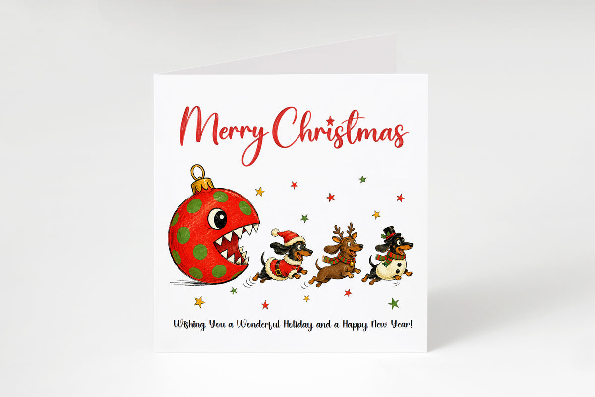Funny Dachshund Christmas Card – Cute Festive Sausage Dogs Christmas Card