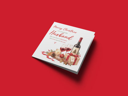 Christmas Card for Husband –   Romantic Wine & Festive Design