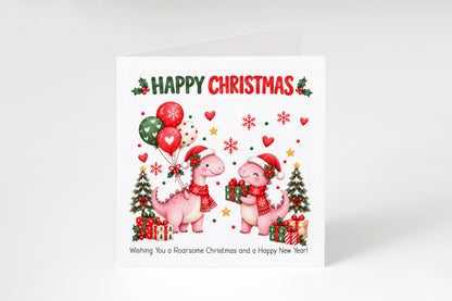 Christmas Card for Girls – Festive Dinosaurs
