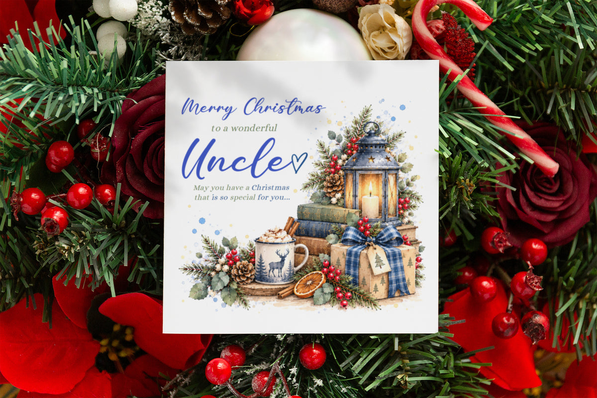 Christmas Card for Uncle – Blue Festive Christmas Design