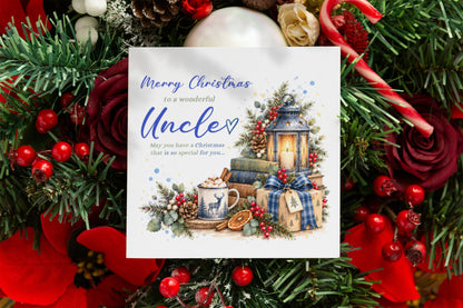 Christmas Card for Uncle – Blue Festive Christmas Design