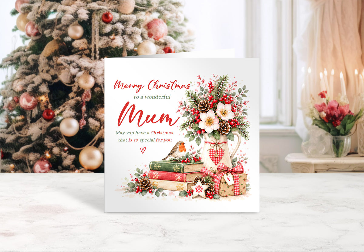 Christmas Card for Mum – Festive Floral Design