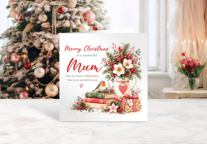 Christmas Card for Mum – Festive Floral Design