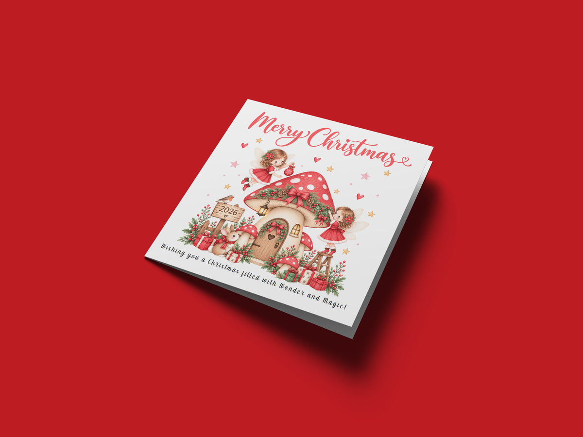 Cute Red Magical Fairy Christmas Card for Girls