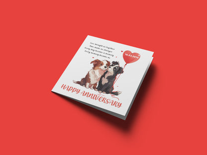 Personalised Cute Dogs Anniversary Card - Custom Date Anniversary Card for Wedding, Relationship Milestones 1st, 2nd,10th - For Dog Lover, Him, Her, Wife, Husband, Couples - Red Envelope Included
