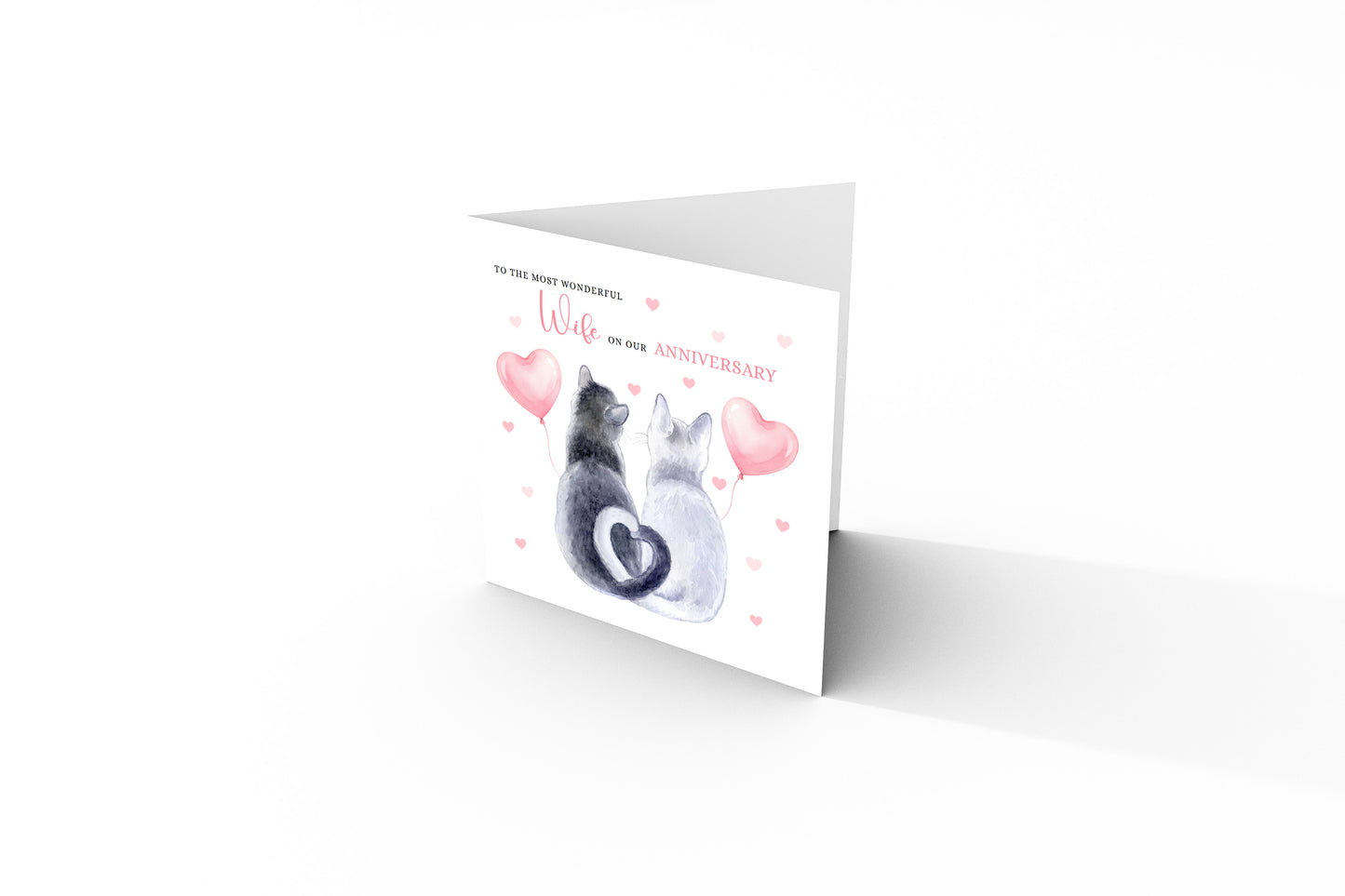 Cute Cat Anniversary Card for Husband or for Wife - Romantic Anniversary Card for Him, Her, Wedding, Dating, Relationship Milestones 1st, 2nd, 3rd, 5th, 10th, 20th 30th - Pink Envelope Included