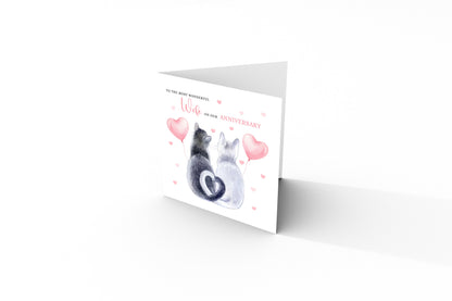 Cute Cat Anniversary Card for Husband or for Wife - Romantic Anniversary Card for Him, Her, Wedding, Dating, Relationship Milestones 1st, 2nd, 3rd, 5th, 10th, 20th 30th - Pink Envelope Included