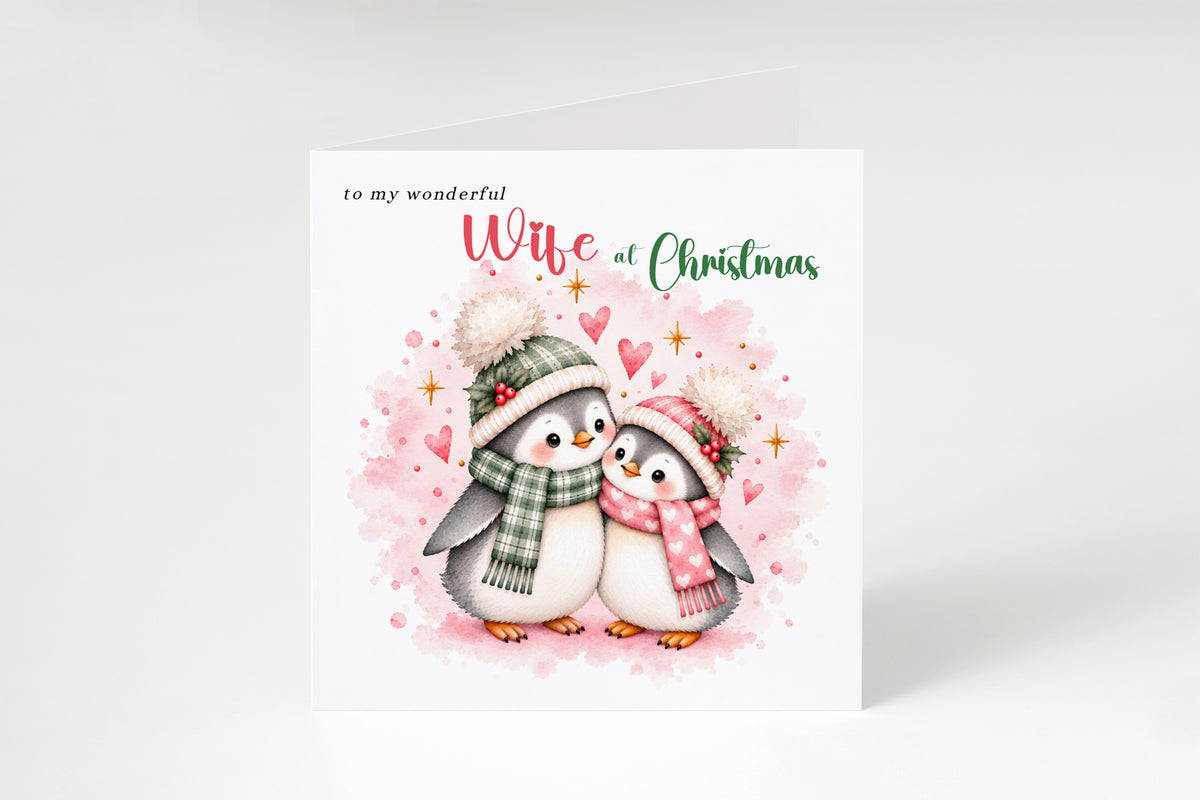 Merry Christmas Card for Wife  – Cute Penguin Couple Christmas Card