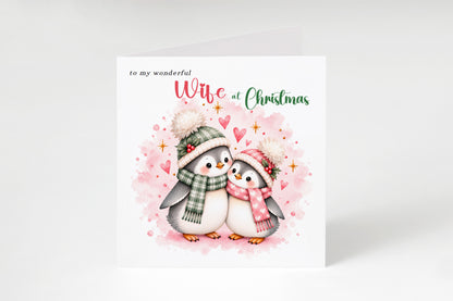 Merry Christmas Card for Wife  – Cute Penguin Couple Christmas Card
