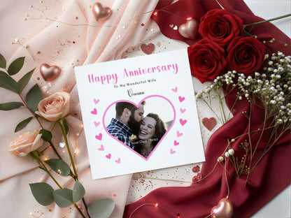 Personalised Photo Anniversary Card - Custom Message, Name & Photo for Wedding, Dating, Relationship Milestone 1st,10th, Him, Her, Wife, Husband, Partner, Couple - Pink Envelope Included