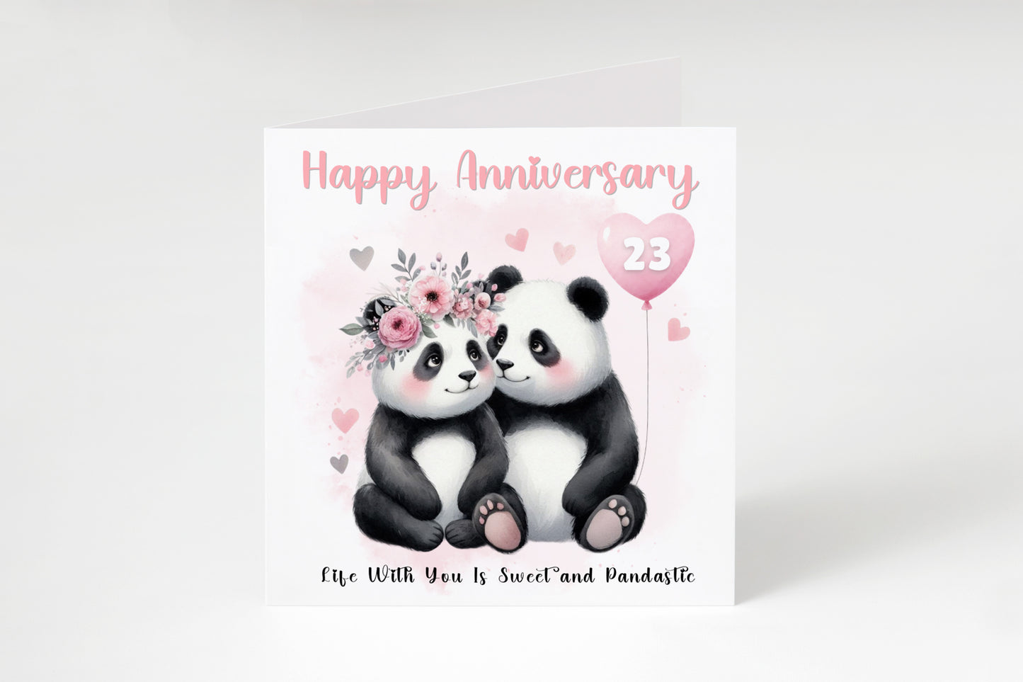 Personalised Panda Couple Anniversary Card - Custom Anniversary Years for Wedding, Dating, Relationship Milestones 1st, 2nd, 20th - For Him, Her, Wife, Husband, Couples - Pink Envelope Included