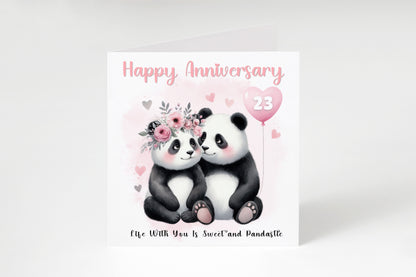 Personalised Panda Couple Anniversary Card - Custom Anniversary Years for Wedding, Dating, Relationship Milestones 1st, 2nd, 20th - For Him, Her, Wife, Husband, Couples - Pink Envelope Included