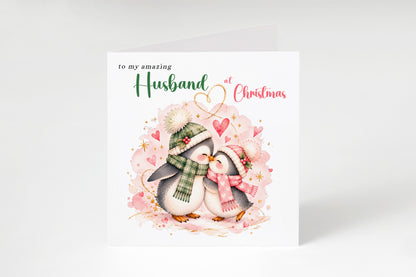 Merry Christmas Card for Husband  – Cute Penguin Couple Christmas Card